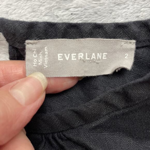 Madewell 100% Linen Dress Sundress Womens 2 Black Tiered Open Back Lined Midi - Picture 4 of 8